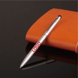 2 In 1 Twist Action Ballpoint Stylus Metal Pen / Silver Trim Logo Branded