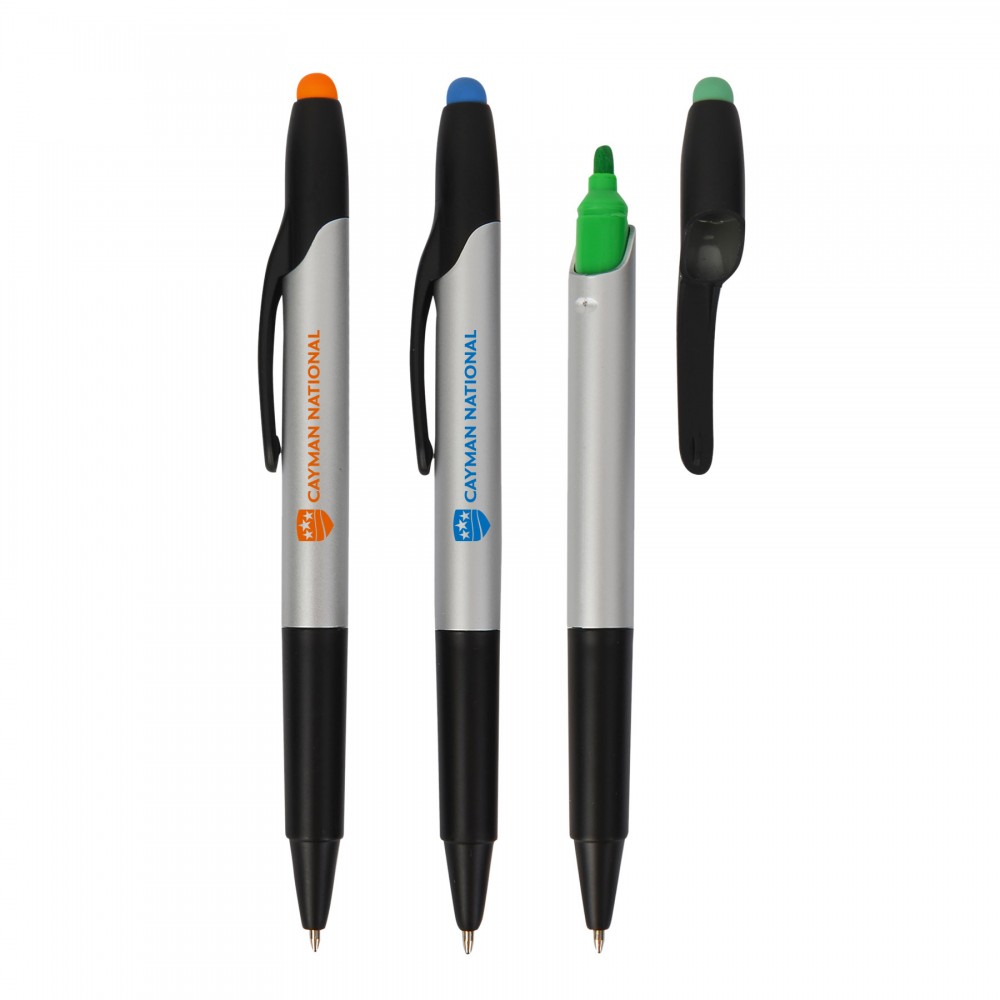 Highlighter with Ballpoint Pen and Stylus Cap Custom Imprinted