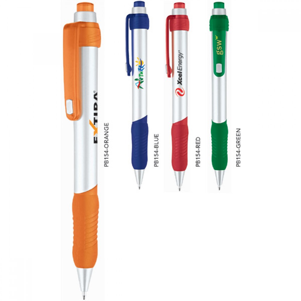 Silver Polymer Ballpoint Pen w/ Click Action Custom Engraved Silver Polymer Ballpoint Pen w/ Click Action Custom Engraved