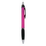 Custom Imprinted Ball Point Pen, Hot Pink - Black Rubber Grip - Pad Printed
