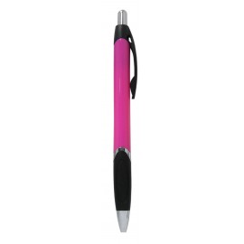 Logo Branded Ball Point Pen, Hot Pink - Black Rubber Grip - Pad Printed