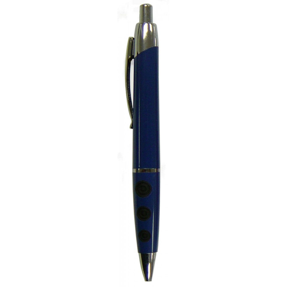 Custom Engraved Ball Point Pen, Blue - Black Rubber Grip Dots - Pad Printed Custom Engraved Ball Point Pen, Blue - Black Rubber Grip Dots - Pad Printed