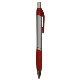Custom Engraved Ball Point Pen, Silver - Red Clip & Red Rubber Grip - Pad Printed