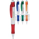 Custom Engraved White Barrel Ballpoint Pen w/ Translucent Colored Trim & Grip