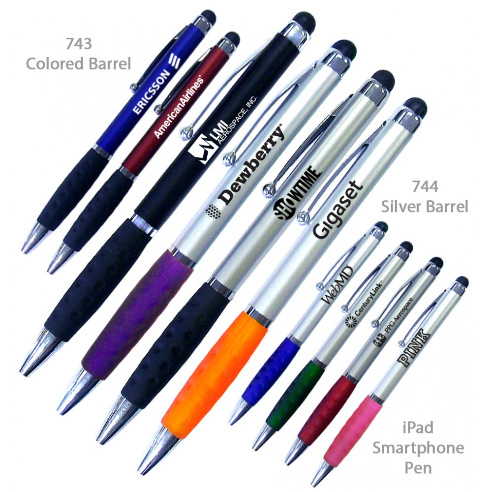 Smart Phone Stylus Tip Ballpoint Pen With Comfort Grip Custom Imprinted