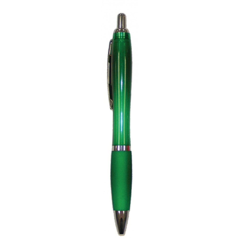 Ball Point Pen, Green/Green Rubber Grip - Pad Printed Logo Branded Ball Point Pen, Green/Green Rubber Grip - Pad Printed Logo Branded