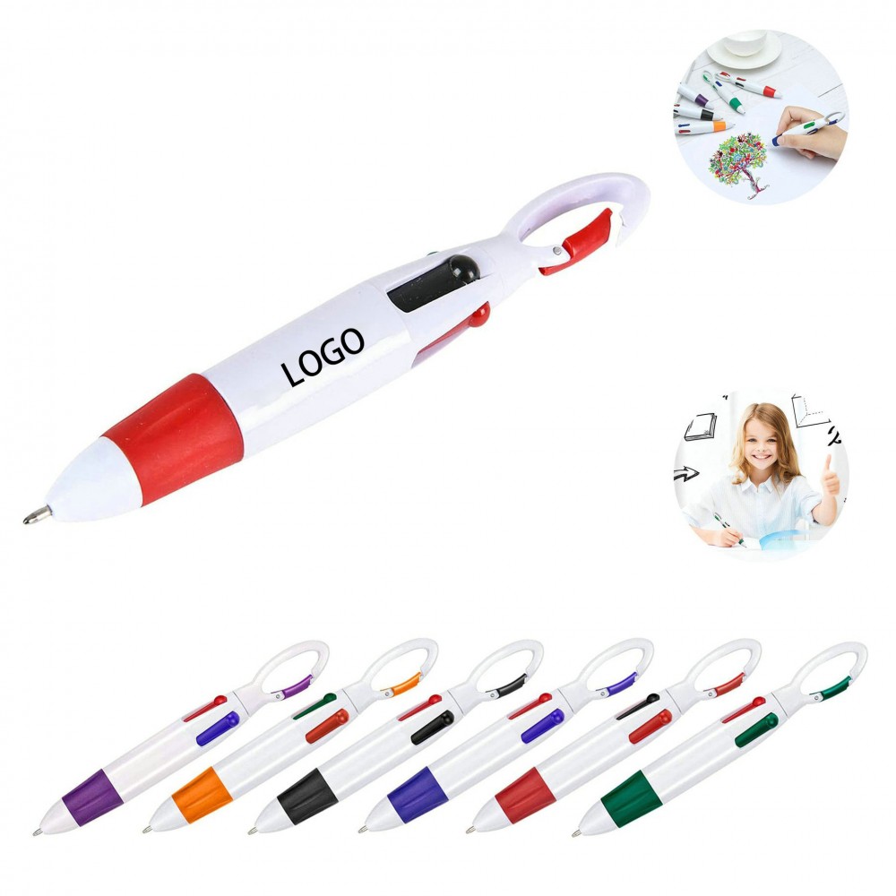 Logo Branded Four Color Ballpoint Pen With Carabiner