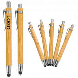 Logo Branded 2-in-1 Click Action Bamboo Ballpoint Pen w/Stylus & Pocket Clip  Logo Branded 2-in-1 Click Action Bamboo Ballpoint Pen w/Stylus & Pocket Clip