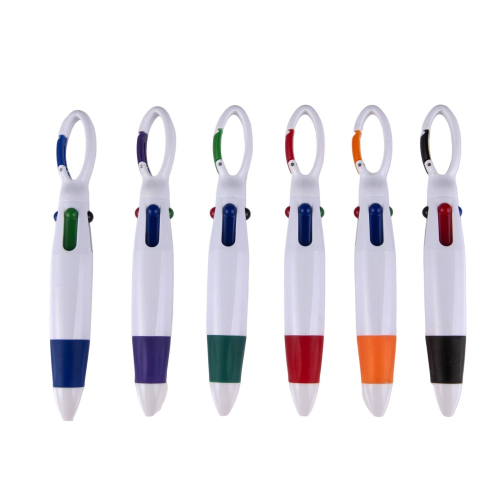 Retractable Four-color Shuttle Pens with Carabiner Clip Logo Branded Retractable Four-color Shuttle Pens with Carabiner Clip Logo Branded