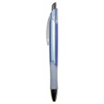 Ball Point Pen, Blue - Clear Clip & Clear Rubber Grip - Pad Printed Logo Branded