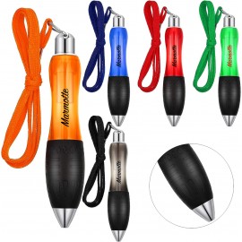 Round Pens With Short Clicker And Strap Custom Imprinted