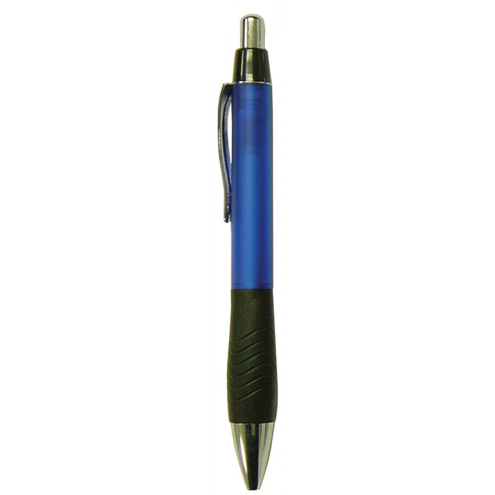 Ball Point Pen, Blue - Black Rubber Grip - Pad Printed Logo Branded