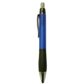 Ball Point Pen, Blue - Black Rubber Grip - Pad Printed Logo Branded