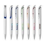 Sleek Silver Colored Ballpoint Pens Logo Branded