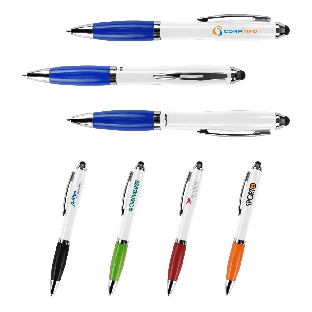 Antibacterial Curvaceous Two Tone Stylus Ballpoint Pen Custom Engraved Antibacterial Curvaceous Two Tone Stylus Ballpoint Pen Custom Engraved