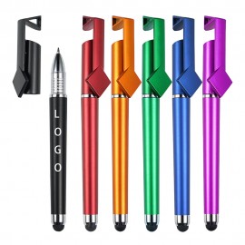 Custom Engraved 3" 1 Multi Function ABS Matte Finish Cap Action Ballpoint Pen w/Stylus & Phone Holder Stand