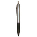 Ball Point Pen, Silver w/Black Rubber Grip - Pad Printed Custom Imprinted