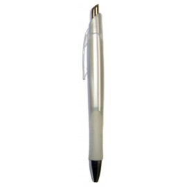 Custom Imprinted Ball Point Pen, Silver - Clear Pocket Clip - Clear Rubber Grip - Pad Printed