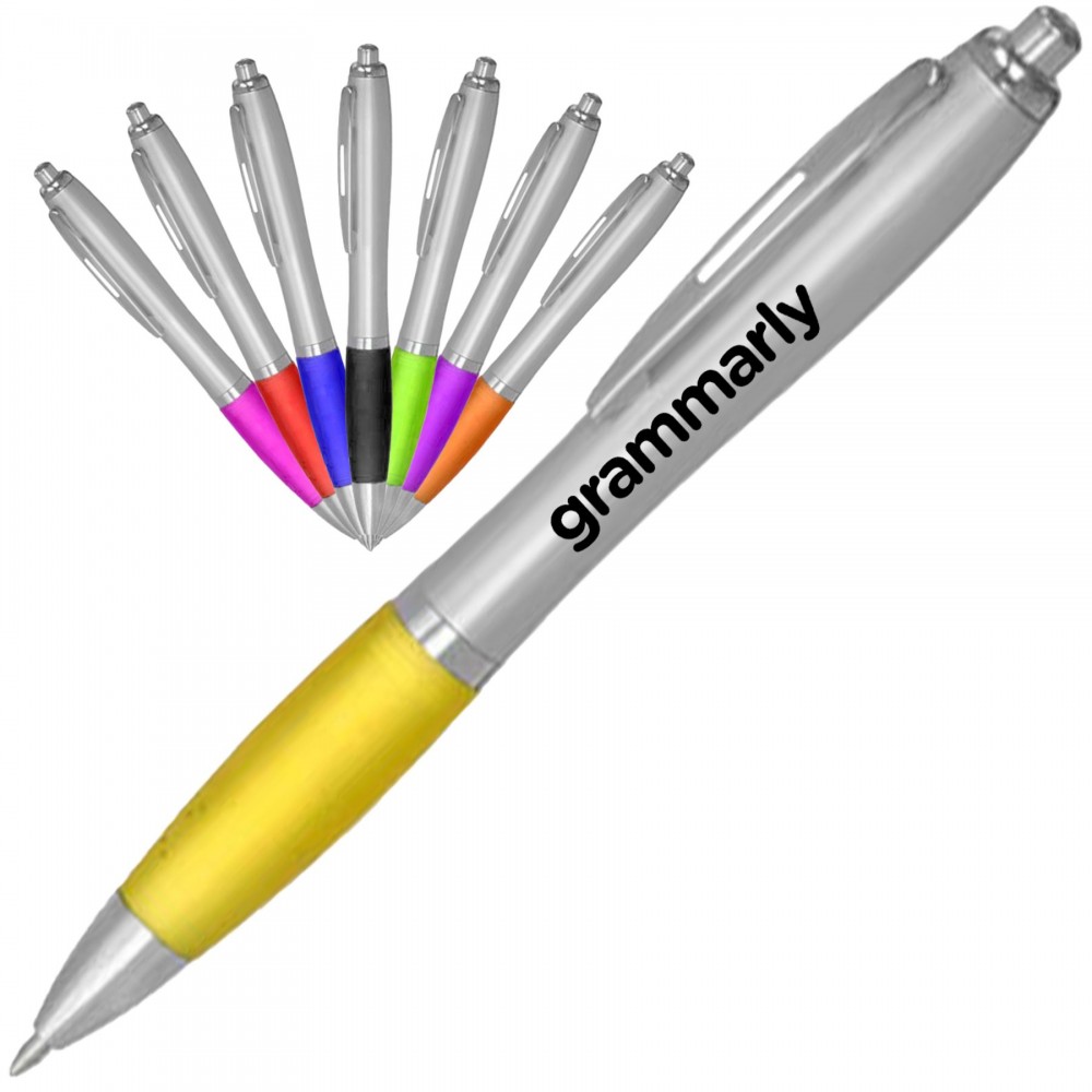 Logo Branded Click Satin Gray Finish Plastic Ballpoint Pen