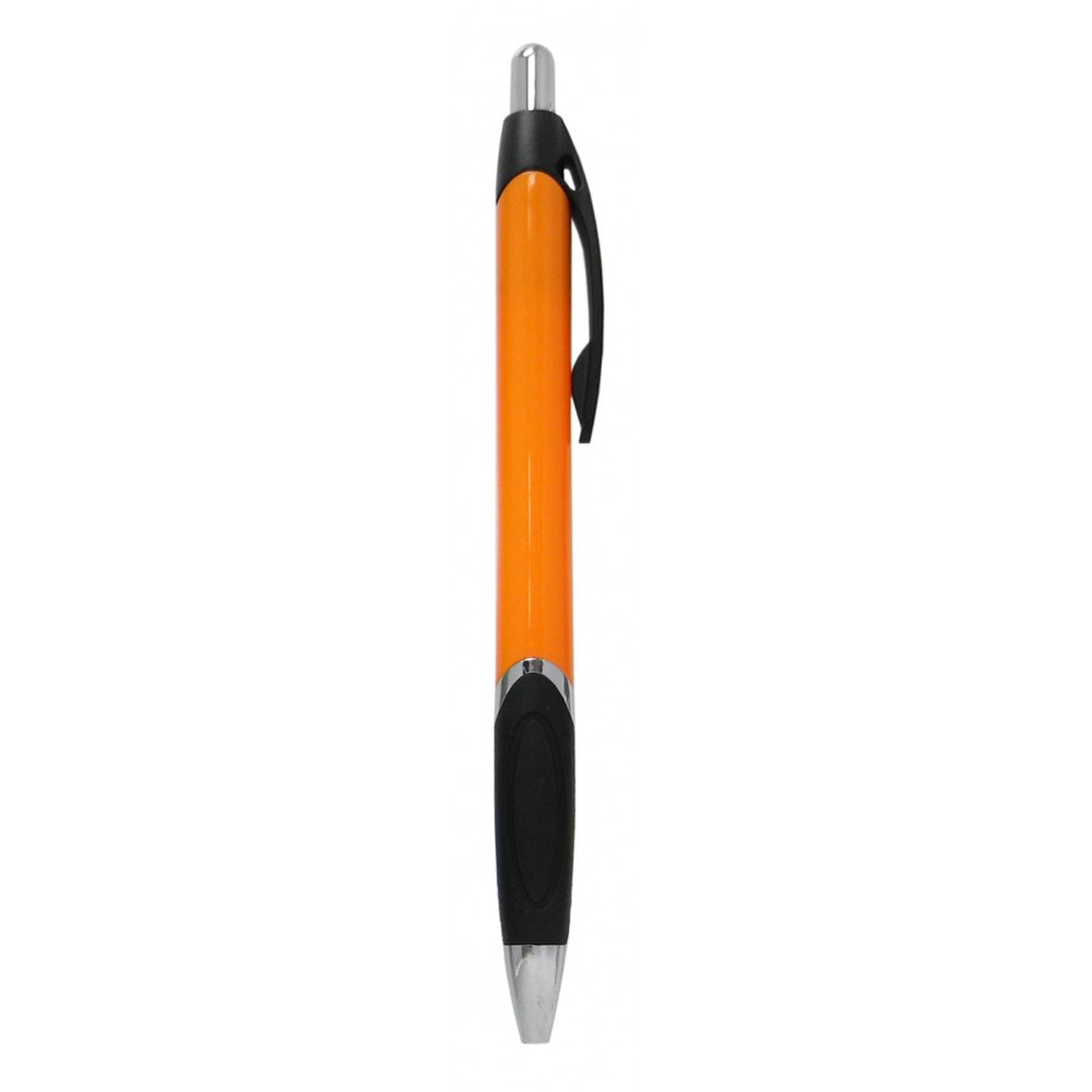 Ball Point Pen, Orange - Black Rubber Grip - Pad Printed Custom Imprinted