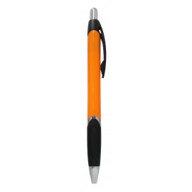 Ball Point Pen, Orange - Black Rubber Grip - Pad Printed Custom Imprinted
