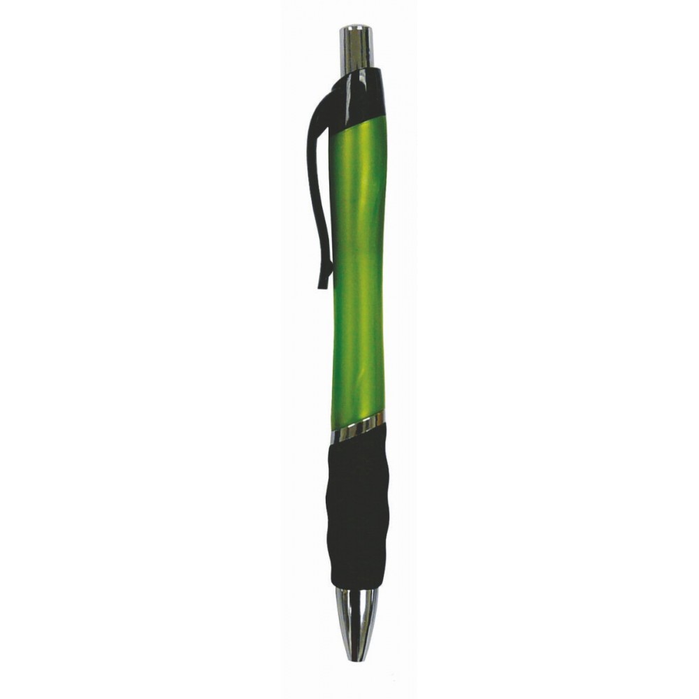 Ball Point Pen, Lime Green - Black Rubber Grip - Pad Printed Logo Branded Ball Point Pen, Lime Green - Black Rubber Grip - Pad Printed Logo Branded