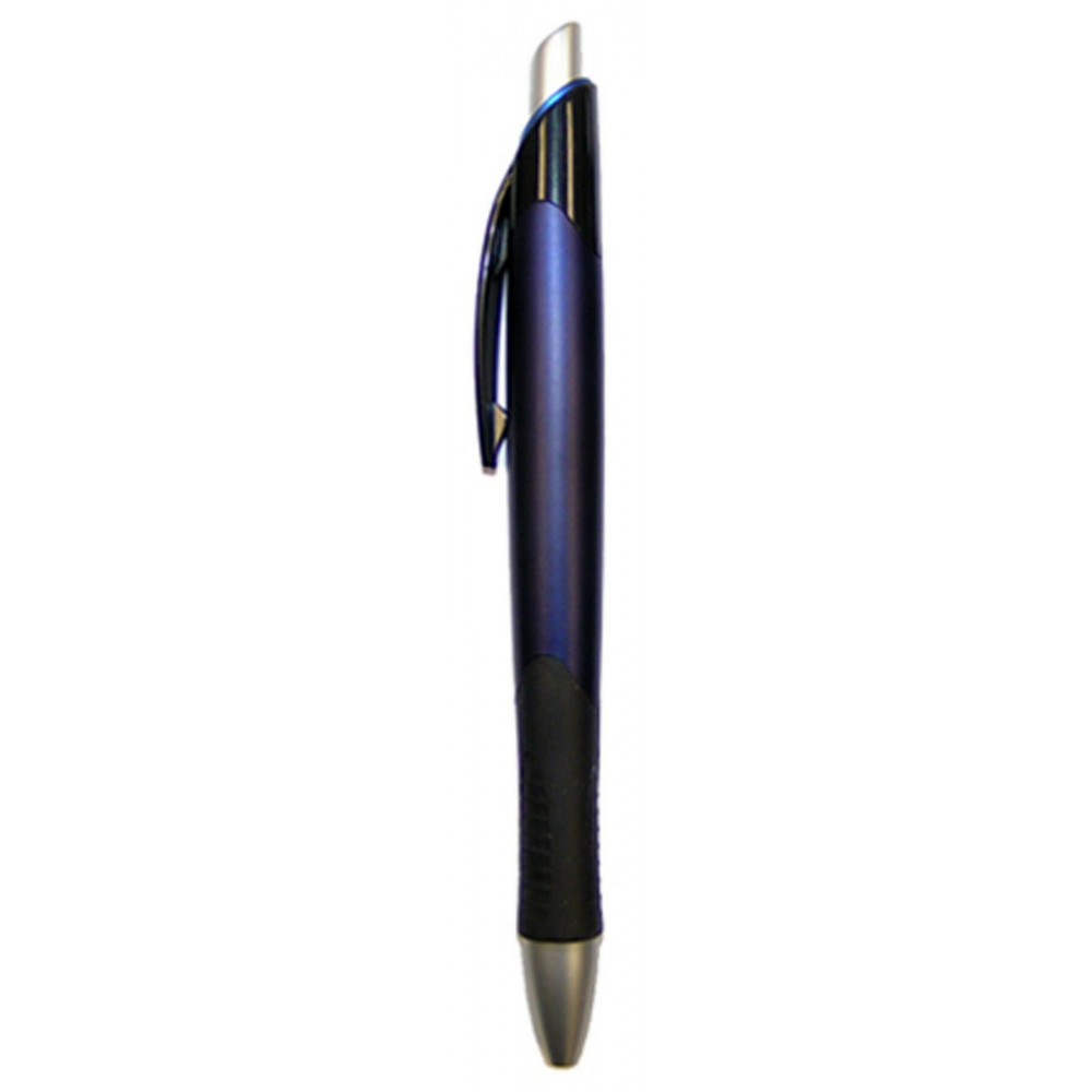 Ball Point Pen, Blue - Black Rubber Grip - Pad Printed Custom Engraved