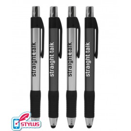 Logo Branded Union Printed - Straight - Stylus Clicker Pen with Rubber Grip 1-Color Logo