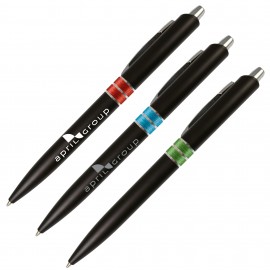 Custom Engraved Matte Barrel Ballpoint Pen w/Colored Band in Center