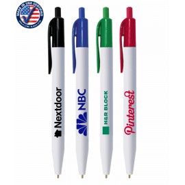 Logo Branded Union Printed - USA Made - USA ECO White Barrel Click Pens with 1-Color Trim