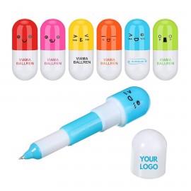 Custom ABS Vitamin Pill Ballpoint Pen Cute Cartoon Smiling Face Retractable Ball Pen Custom Engraved