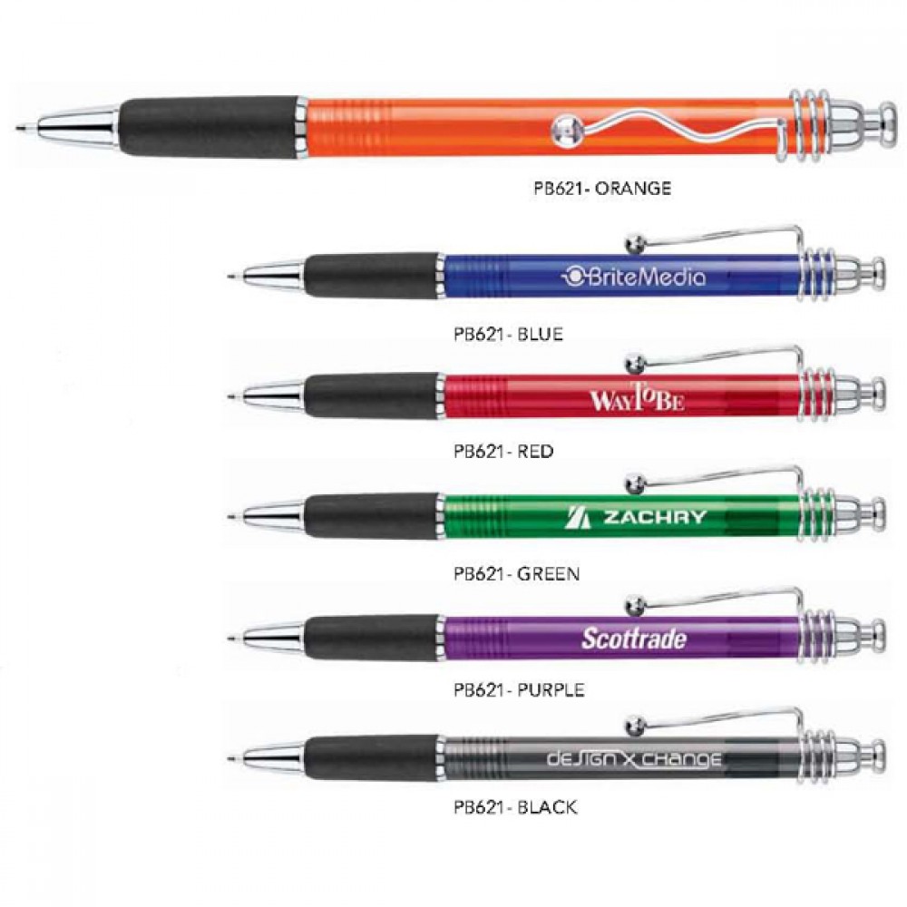 Polymer Collection Push Action Ballpoint Pen w/ Wavy Clip Logo Branded Polymer Collection Push Action Ballpoint Pen w/ Wavy Clip Logo Branded