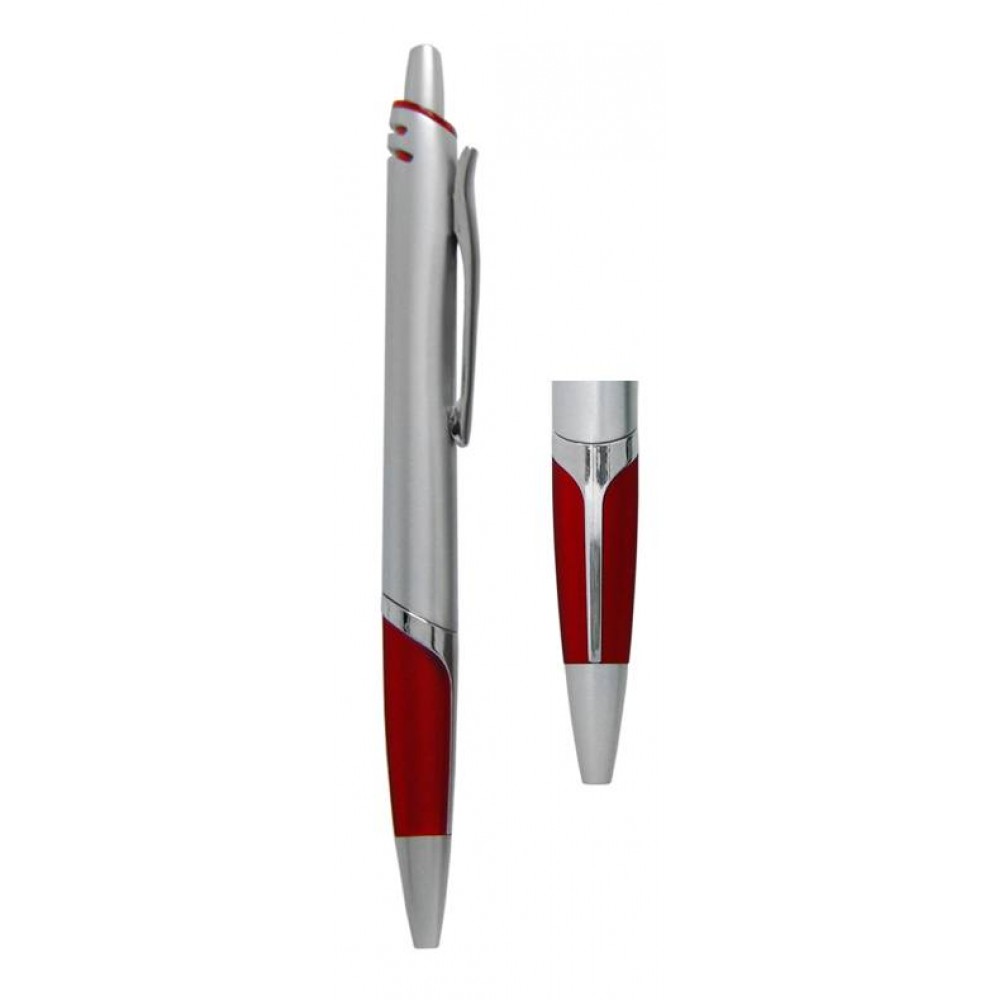 Logo Branded Ball Point Pen, Silver/Red - Pad Printed Logo Branded Ball Point Pen, Silver/Red - Pad Printed