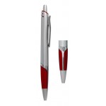 Logo Branded Ball Point Pen, Silver/Red - Pad Printed