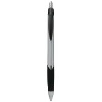 Ball Point Pen, Silver/Black - Black Rubber Grip - Pad Printed Custom Engraved