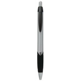 Ball Point Pen, Silver/Black - Black Rubber Grip - Pad Printed Custom Engraved  Ball Point Pen, Silver/Black - Black Rubber Grip - Pad Printed Custom Engraved