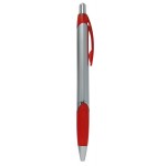 Logo Branded Ball Point Pen, Silver/Red - Red Rubber Grip - Pad Printed