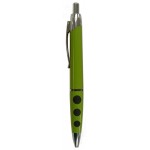 Custom Imprinted Ball Point Pen, Green - Black Rubber Grip Dots - Pad Printed