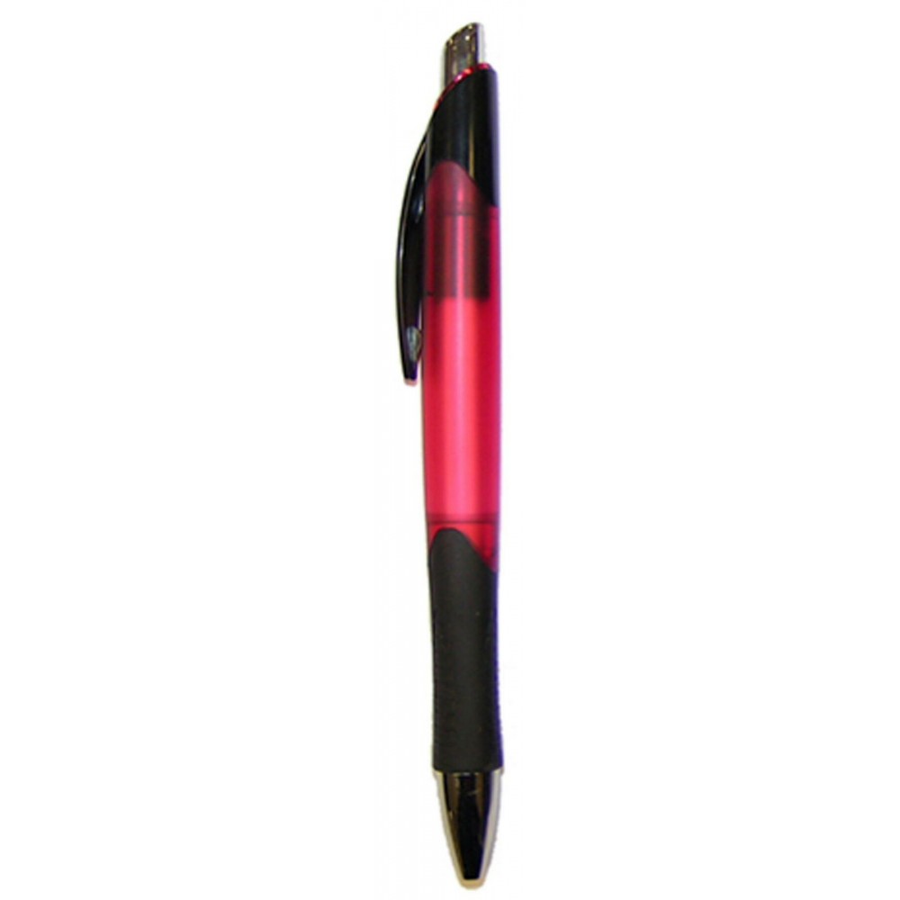 Custom Engraved Ball Point Pen, Red -Black Pocket Clip - Black Rubber Grip - Pad Printed