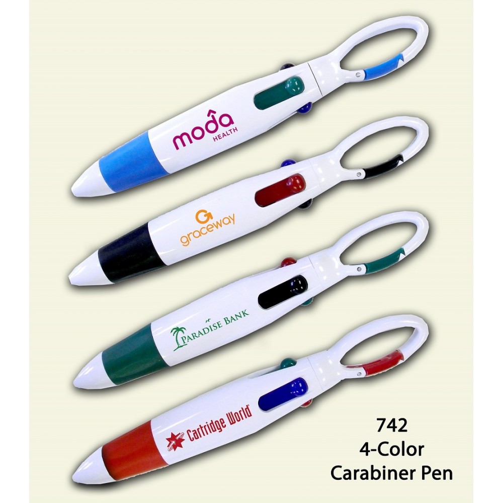 Special Pricing !... 4-Color Pen With Carabiners Clip Custom Engraved Special Pricing !... 4-Color Pen With Carabiners Clip Custom Engraved