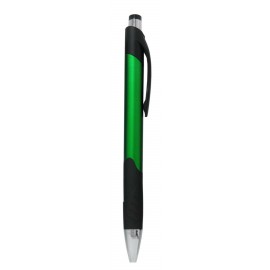 Ball Point Pen, Green - Rubber Grip - Pad Printed Logo Branded