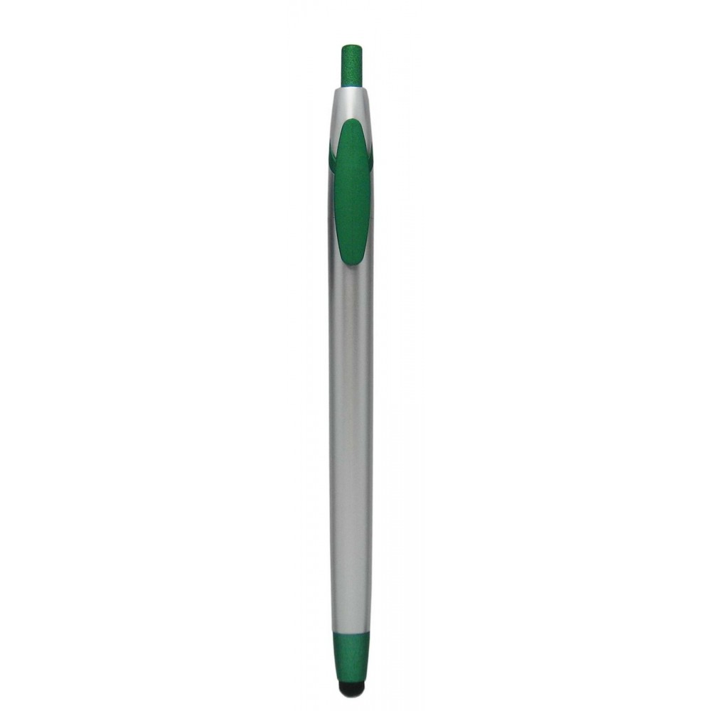 Stylus Click Pen - Silver/Green - Pad Printed Custom Imprinted