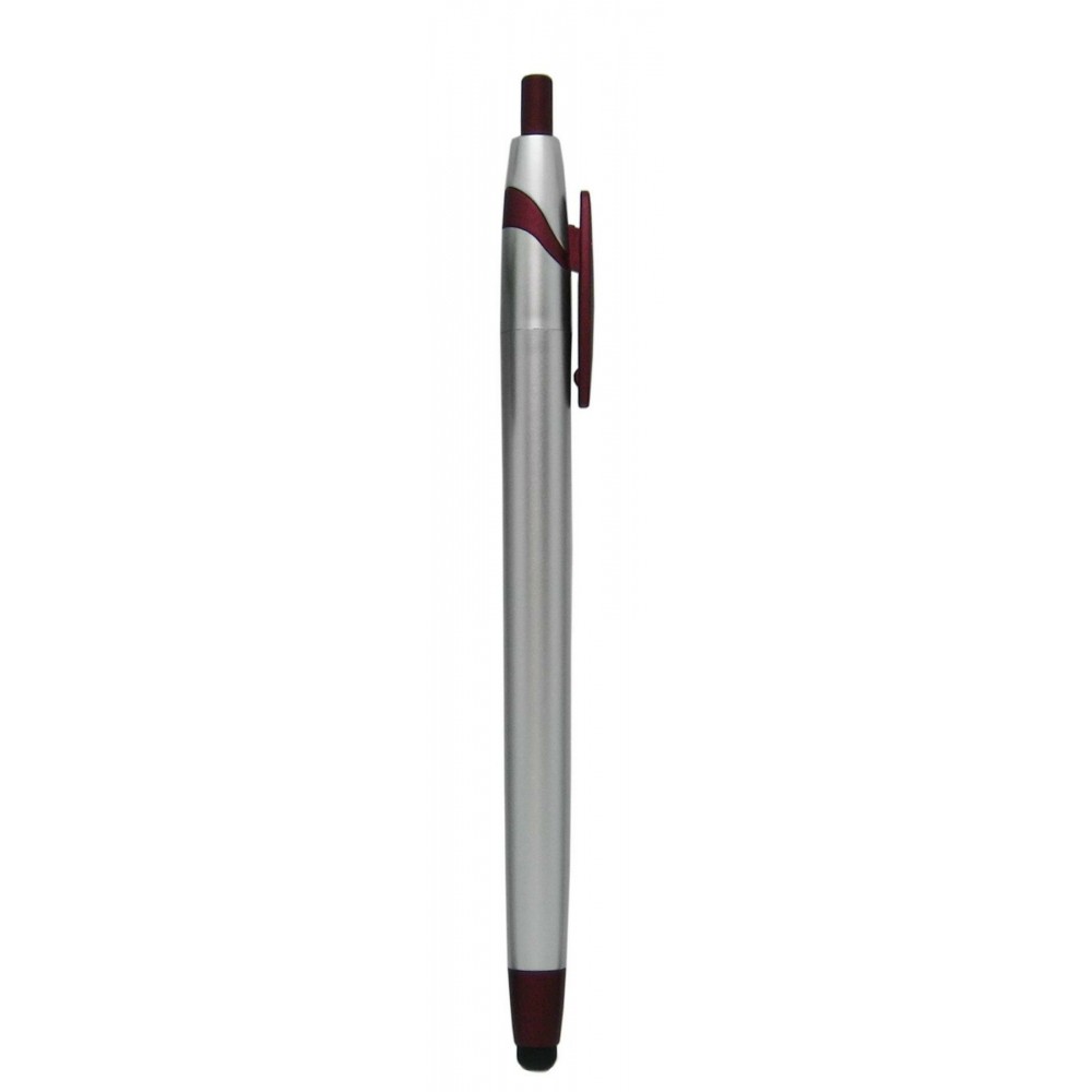 Custom Imprinted Stylus Click Pen - Silver Red - Pad Printed