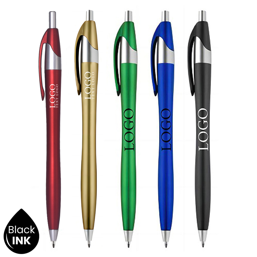 Plastic Ballpoint Click Pen with Metallic Accent Logo Branded Plastic Ballpoint Click Pen with Metallic Accent Logo Branded