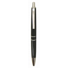 Ball Point Pen, Satin Black/Silver - Metal Pocket Clip - Pad Printed Custom Engraved