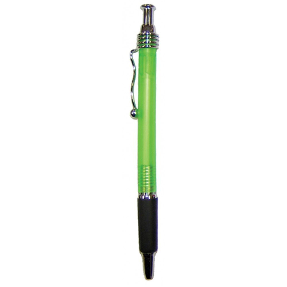 Ball Point Pen, Green - Black Rubber Grip - Pad Printed Custom Imprinted