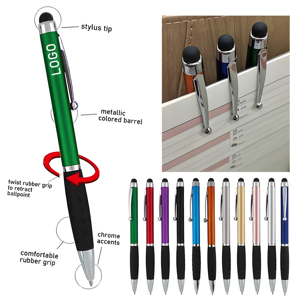 Custom Engraved 2-in-1 Custom Plastic Ballpoint Pen w/Sensitive Touch Screen Stylus Tip