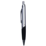 Ball Point Pen, Silver - Black Rubber Grip - Pad Printed Custom Engraved