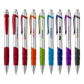 Logo Branded Metallic Silver Plastic Ballpoint Pen