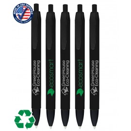 Certified USA Made - All Black Wide Barrels Click Pens made of 100% Recycled Plastic Logo Branded